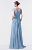 ColsBM Valerie Sky Blue Antique A-line V-neck Lace up Chiffon Floor Length Evening Dresses