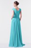 ColsBM Valerie Turquoise Antique A-line V-neck Lace up Chiffon Floor Length Evening Dresses