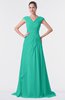 ColsBM Valerie Viridian Green Antique A-line V-neck Lace up Chiffon Floor Length Evening Dresses