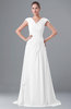ColsBM Valerie White Antique A-line V-neck Lace up Chiffon Floor Length Evening Dresses