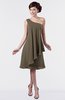 ColsBM Mallory Carafe Brown Cute One Shoulder Zipper Knee Length Rhinestone Plus Size Bridesmaid Dresses