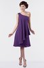 ColsBM Mallory Dark Purple Cute One Shoulder Zipper Knee Length Rhinestone Plus Size Bridesmaid Dresses