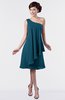 ColsBM Mallory Moroccan Blue Cute One Shoulder Zipper Knee Length Rhinestone Plus Size Bridesmaid Dresses