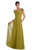 ColsBM Carlee Golden Olive Elegant A-line Wide Square Short Sleeve Appliques Bridesmaid Dresses