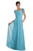 ColsBM Carlee Light Blue Elegant A-line Wide Square Short Sleeve Appliques Bridesmaid Dresses