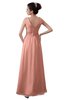 ColsBM Kalani Peach Modern A-line V-neck Zipper Floor Length Plus Size Bridesmaid Dresses