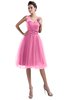 ColsBM Ashley Carnation Pink Plain Illusion Zipper Knee Length Flower Plus Size Bridesmaid Dresses