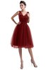 ColsBM Ashley Dark Red Plain Illusion Zipper Knee Length Flower Plus Size Bridesmaid Dresses