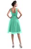 ColsBM Ashley Mint Green Plain Illusion Zipper Knee Length Flower Plus Size Bridesmaid Dresses
