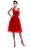 ColsBM Ashley Red Plain Illusion Zipper Knee Length Flower Plus Size Bridesmaid Dresses