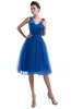 ColsBM Ashley Royal Blue Plain Illusion Zipper Knee Length Flower Plus Size Bridesmaid Dresses