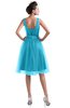 ColsBM Ashley Turquoise Plain Illusion Zipper Knee Length Flower Plus Size Bridesmaid Dresses