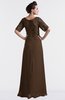 ColsBM Emilia Chocolate Brown Modest Sweetheart Short Sleeve Zip up Floor Length Plus Size Bridesmaid Dresses