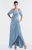 ColsBM Emilia Dusty Blue Modest Sweetheart Short Sleeve Zip up Floor Length Plus Size Bridesmaid Dresses