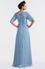 ColsBM Emilia Dusty Blue Modest Sweetheart Short Sleeve Zip up Floor Length Plus Size Bridesmaid Dresses