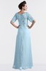 ColsBM Emilia Ice Blue Modest Sweetheart Short Sleeve Zip up Floor Length Plus Size Bridesmaid Dresses