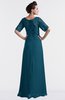 ColsBM Emilia Moroccan Blue Modest Sweetheart Short Sleeve Zip up Floor Length Plus Size Bridesmaid Dresses