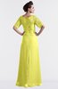 ColsBM Emilia Pale Yellow Modest Sweetheart Short Sleeve Zip up Floor Length Plus Size Bridesmaid Dresses
