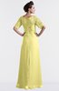 ColsBM Emilia Pastel Yellow Modest Sweetheart Short Sleeve Zip up Floor Length Plus Size Bridesmaid Dresses