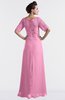 ColsBM Emilia Pink Modest Sweetheart Short Sleeve Zip up Floor Length Plus Size Bridesmaid Dresses