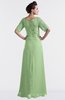 ColsBM Emilia Sage Green Modest Sweetheart Short Sleeve Zip up Floor Length Plus Size Bridesmaid Dresses
