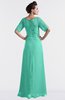 ColsBM Emilia Seafoam Green Modest Sweetheart Short Sleeve Zip up Floor Length Plus Size Bridesmaid Dresses