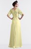ColsBM Emilia Soft Yellow Modest Sweetheart Short Sleeve Zip up Floor Length Plus Size Bridesmaid Dresses