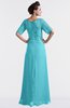 ColsBM Emilia Turquoise Modest Sweetheart Short Sleeve Zip up Floor Length Plus Size Bridesmaid Dresses