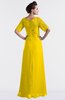 ColsBM Emilia Yellow Modest Sweetheart Short Sleeve Zip up Floor Length Plus Size Bridesmaid Dresses