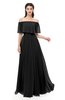 ColsBM Hana Black Bridesmaid Dresses Romantic Short Sleeve Floor Length Pleated A-line Off The Shoulder