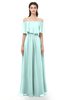 ColsBM Hana Blue Glass Bridesmaid Dresses Romantic Short Sleeve Floor Length Pleated A-line Off The Shoulder
