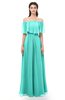 ColsBM Hana Blue Turquoise Bridesmaid Dresses Romantic Short Sleeve Floor Length Pleated A-line Off The Shoulder