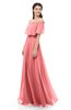 ColsBM Hana Coral Bridesmaid Dresses Romantic Short Sleeve Floor Length Pleated A-line Off The Shoulder