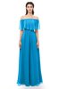 ColsBM Hana Cornflower Blue Bridesmaid Dresses Romantic Short Sleeve Floor Length Pleated A-line Off The Shoulder