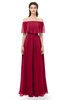 ColsBM Hana Dark Red Bridesmaid Dresses Romantic Short Sleeve Floor Length Pleated A-line Off The Shoulder