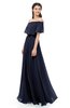 ColsBM Hana Dark Sapphire Bridesmaid Dresses Romantic Short Sleeve Floor Length Pleated A-line Off The Shoulder