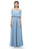 ColsBM Hana Dusty Blue Bridesmaid Dresses Romantic Short Sleeve Floor Length Pleated A-line Off The Shoulder