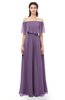 ColsBM Hana Eggplant Bridesmaid Dresses Romantic Short Sleeve Floor Length Pleated A-line Off The Shoulder