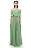 ColsBM Hana Fair Green Bridesmaid Dresses Romantic Short Sleeve Floor Length Pleated A-line Off The Shoulder