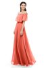 ColsBM Hana Fusion Coral Bridesmaid Dresses Romantic Short Sleeve Floor Length Pleated A-line Off The Shoulder