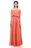 ColsBM Hana Fusion Coral Bridesmaid Dresses Romantic Short Sleeve Floor Length Pleated A-line Off The Shoulder