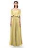 ColsBM Hana Gold Bridesmaid Dresses Romantic Short Sleeve Floor Length Pleated A-line Off The Shoulder