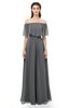 ColsBM Hana Grey Bridesmaid Dresses Romantic Short Sleeve Floor Length Pleated A-line Off The Shoulder