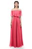 ColsBM Hana Guava Bridesmaid Dresses Romantic Short Sleeve Floor Length Pleated A-line Off The Shoulder