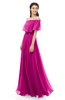 ColsBM Hana Hot Pink Bridesmaid Dresses Romantic Short Sleeve Floor Length Pleated A-line Off The Shoulder