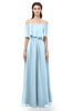 ColsBM Hana Ice Blue Bridesmaid Dresses Romantic Short Sleeve Floor Length Pleated A-line Off The Shoulder
