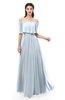 ColsBM Hana Illusion Blue Bridesmaid Dresses Romantic Short Sleeve Floor Length Pleated A-line Off The Shoulder