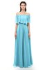 ColsBM Hana Light Blue Bridesmaid Dresses Romantic Short Sleeve Floor Length Pleated A-line Off The Shoulder