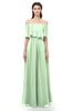 ColsBM Hana Light Green Bridesmaid Dresses Romantic Short Sleeve Floor Length Pleated A-line Off The Shoulder