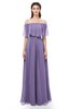 ColsBM Hana Lilac Bridesmaid Dresses Romantic Short Sleeve Floor Length Pleated A-line Off The Shoulder